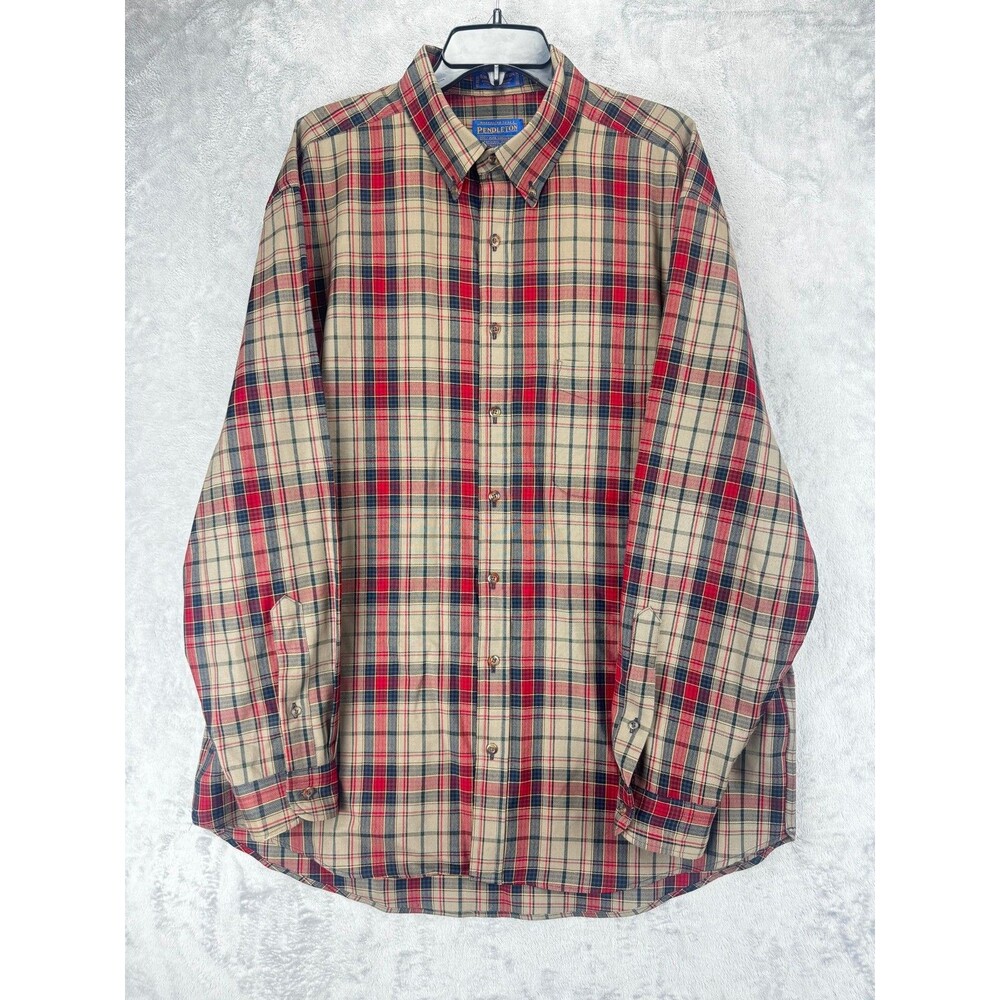 Vintage Pendleton Sir Mens Button-UP Shirt XL Tan Wool Plaid Regular #3080